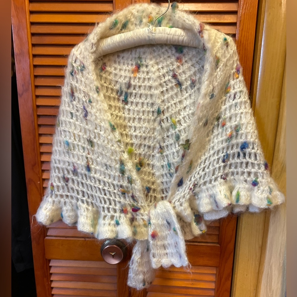 Vintage Fringe Fuzzy Shawl One Size